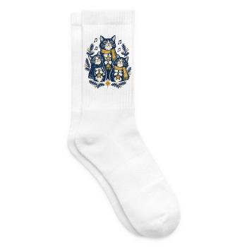 Weihnachtskatzen Singen Chor Katzenliebhaber Stern - Tennissocken - Weiß - Rechts