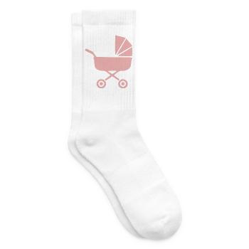 Rosa Kinderwagen Baby Geburt Mädchen Geschenk  - Tennissocken - Weiß - Rechts