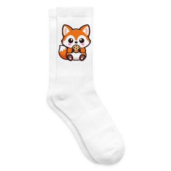 Süßer Fuchs mit Keks Cartoon Chibi Kawaii - Tennissocken - Weiß - Rechts