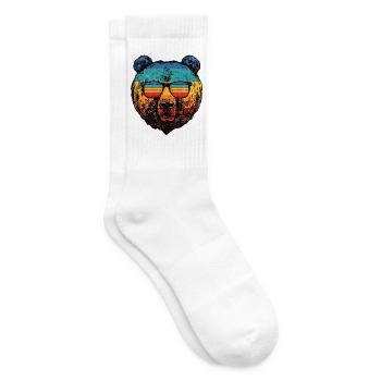 Regenbogenbär in Retro-Sonnenbrillen - Tennissocken - Weiß - Rechts