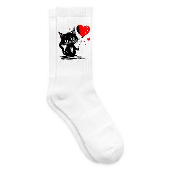 Katze Herz Luftballon rot Muttertag Street Art - Tennissocken - Weiß - Rechts