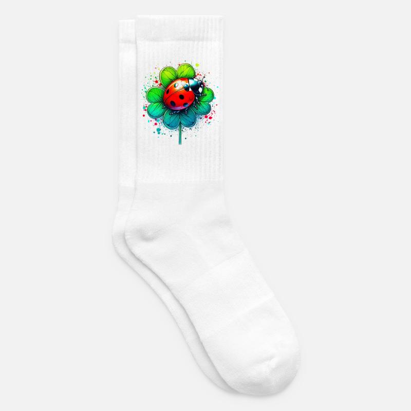 Marienkäfer auf einem vierblättrigen Kleeblatt - Tennissocken - Weiß
