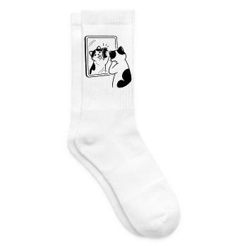 Cat Mirror Selfie - Tennis socks - white - Right