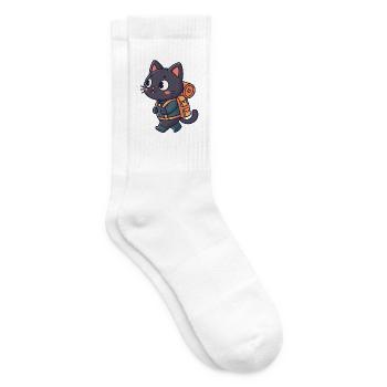 Fluffy Adventurer Hiker Cat - Tennis socks - white - Right