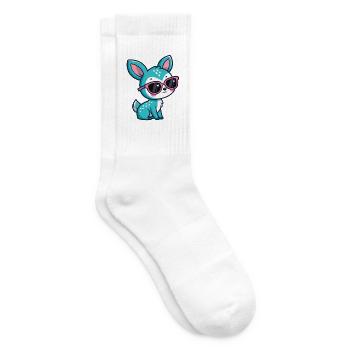 Kawaii Turquoise Doe in Pink Glasses - Tennis socks - white - Right
