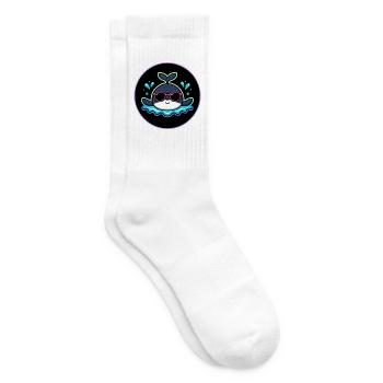 Cooler Wal auf Neonwellen - Tennissocken - Weiß - Rechts