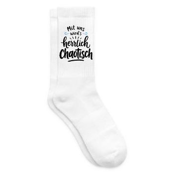 Mit uns wird’s herrlich chaotisch – Team Spruch - Tennissocken - Weiß - Rechts