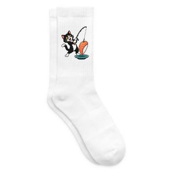 Tuxedo-Katze geht angeln nach Nigiri - Tennissocken - Weiß - Rechts