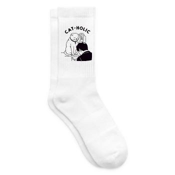 Katzenholische lustige Priesterkatze - Tennissocken - Weiß - Rechts