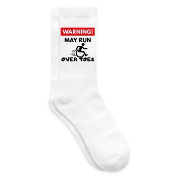 Warnung! Man kann mit dem Rollstuhl über Zehen fahren! - Tennissocken - Weiß - Rechts
