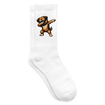 Dabbing Border Terrier in Comic Style - Tennis socks - white - Right