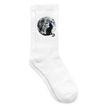 Mondnacht Katzen-Silhouette - Tennissocken - Weiß - Rechts
