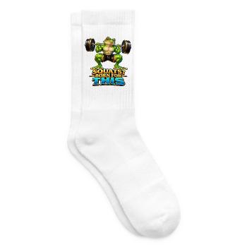 Kniebeugen? Dafür geboren – Muscle Frog - Tennissocken - Weiß - Rechts