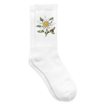 Weiße Blüte mit Marienkäfer - Tennissocken - Weiß - Rechts