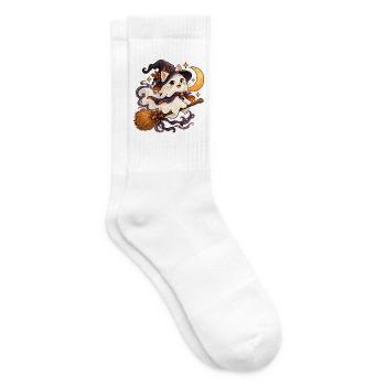 Geisterkatze auf einem Besen - Tennissocken - Weiß - Rechts