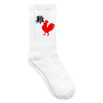 Chinesischer Schriftzeichen Hahn mit rotem Hahnbild, - Tennissocken - Weiß - Rechts