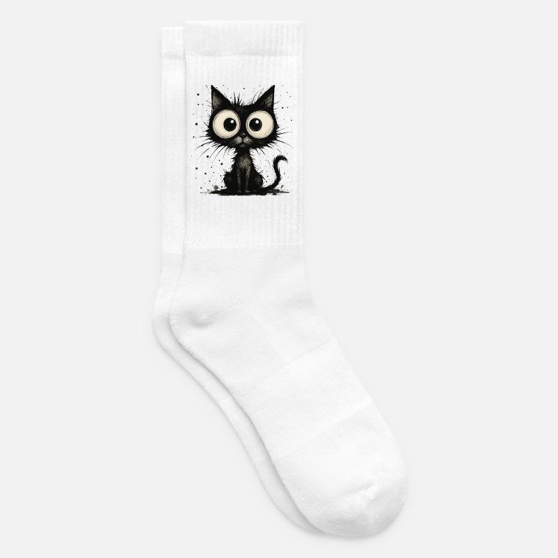 Lustige schwarze Katze mit großen Augen – splash - Tennissocken - Weiß