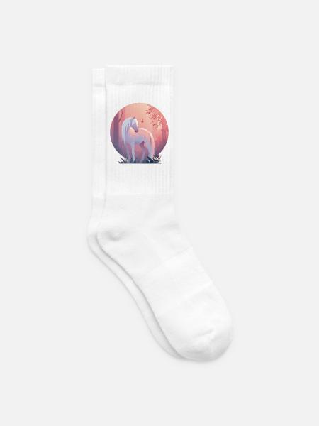 Pferd mit Schmetterling - Tennissocken - Weiß