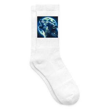 Le loup hurle à la pleine lune - Chaussettes de tennis - blanc - Droite