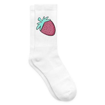 Erdbeer Pop-Art mit Minzgrünem Blatt - Tennissocken - Weiß - Rechts