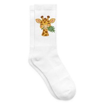 Süße Giraffe mit Zweig – Stickmotiv Optik  - Tennissocken - Weiß - Rechts