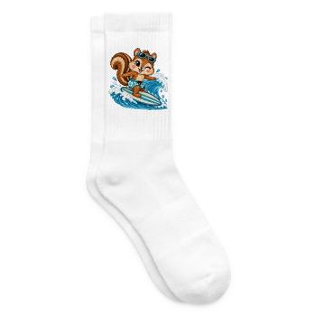 Surfendes Streifenhörnchen – Stickmotiv Optik  - Tennissocken - Weiß - Rechts