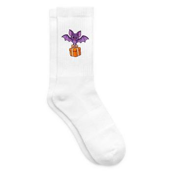 Süße Halloween-Fledermaus trägt ein Geschenk - Tennissocken - Weiß - Rechts