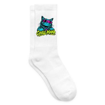 Coole Mama Katze Neon-Grafik - Tennissocken - Weiß - Rechts