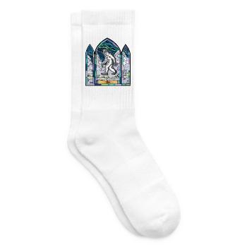 Buntglas-Yeti in Schneelandschaft - Tennissocken - Weiß - Rechts