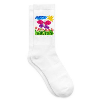 Farbenfroher Schmetterlingsgarten – Sonnenschein & Tulpen - Tennissocken - Weiß - Rechts