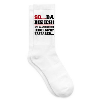 Da bin ich Ich bin da Sprüche Mann Frau Büro - Tennissocken - Weiß - Rechts