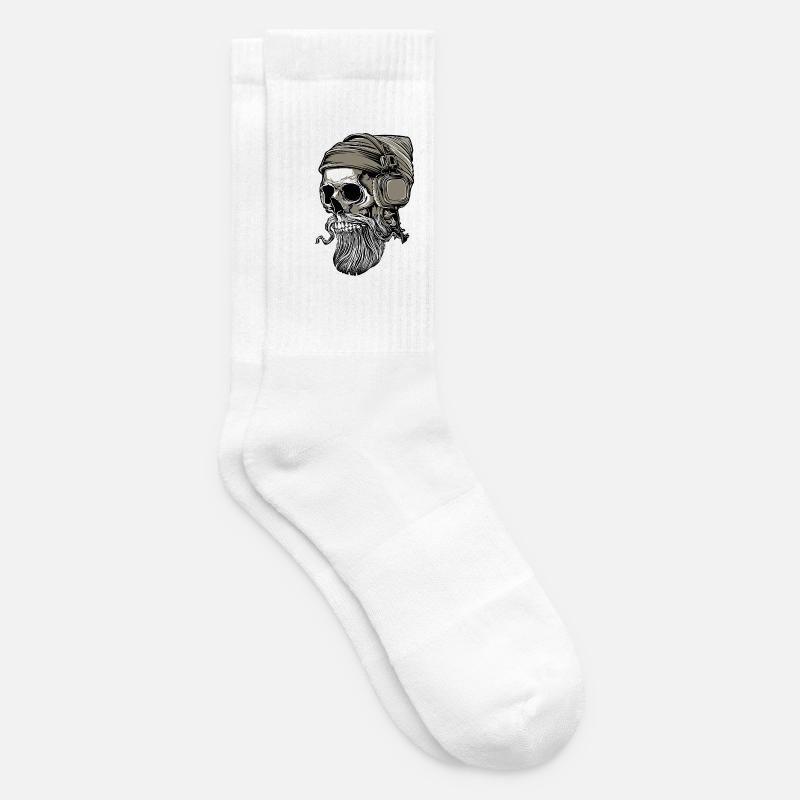 Bart Hipster Skull mit Kopfhörer - Tennissocken - Weiß