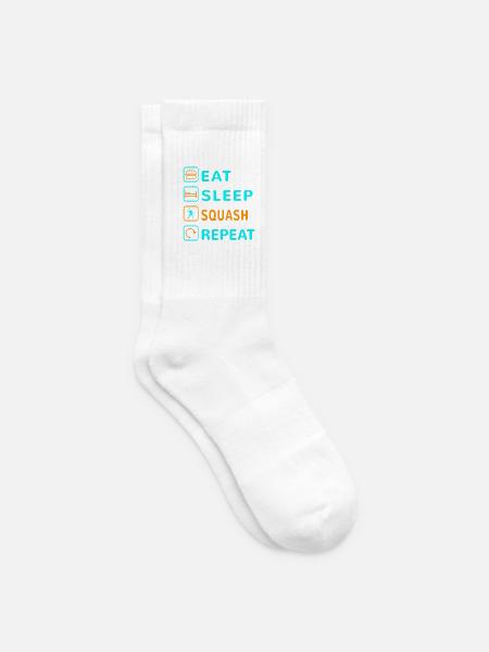 Essen. Schlafen. Squash. Wiederholen Design - Tennissocken - Weiß