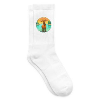Elch Aquarell Cartoon Kawaii Clipart Tier - Tennissocken - Weiß - Rechts