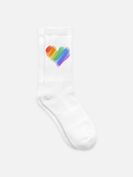 Regenbogenherz Pinselstrich - Tennissocken - Weiß