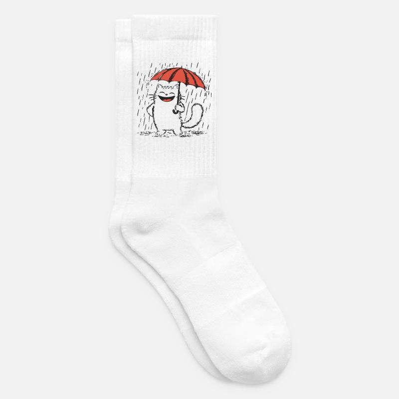 Glückliche Katze unter Regen - Tennissocken - Weiß