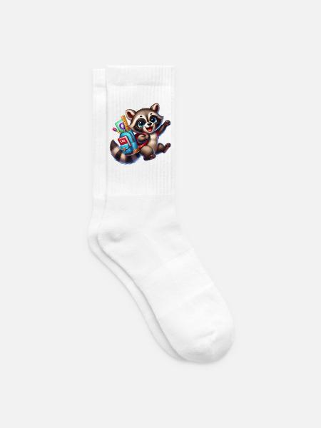 Schulstart mit Waschbär:Waschbär für Schulanfänger - Tennissocken - Weiß