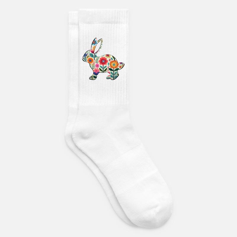 Silhouette fleurie de lapin de Pâques - Boho Chic - Chaussettes de tennis - blanc