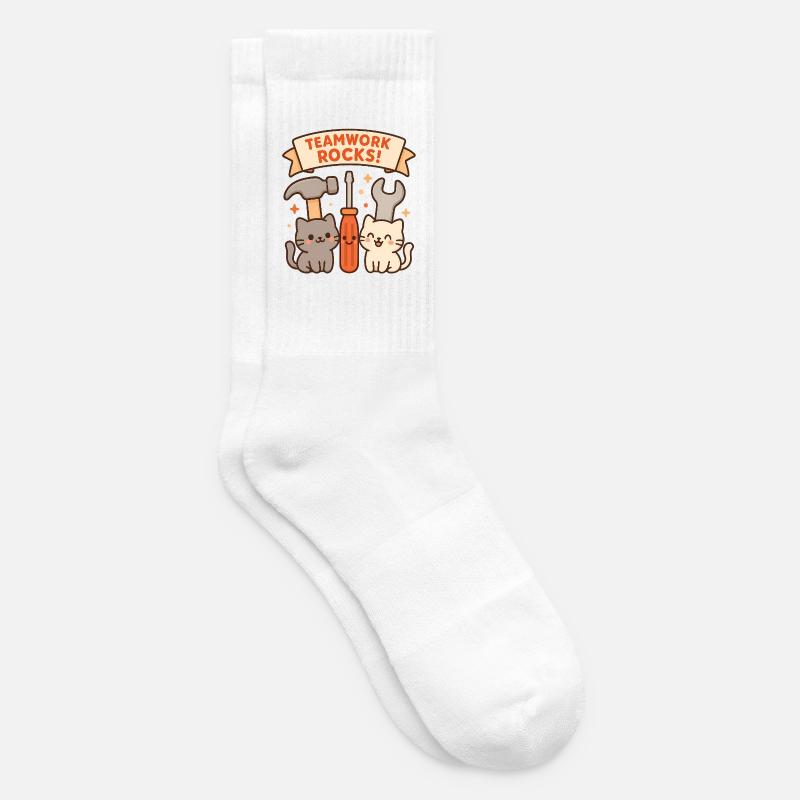 Teamwork Rocks – Cute Cats with Tools - Tennis socks - white