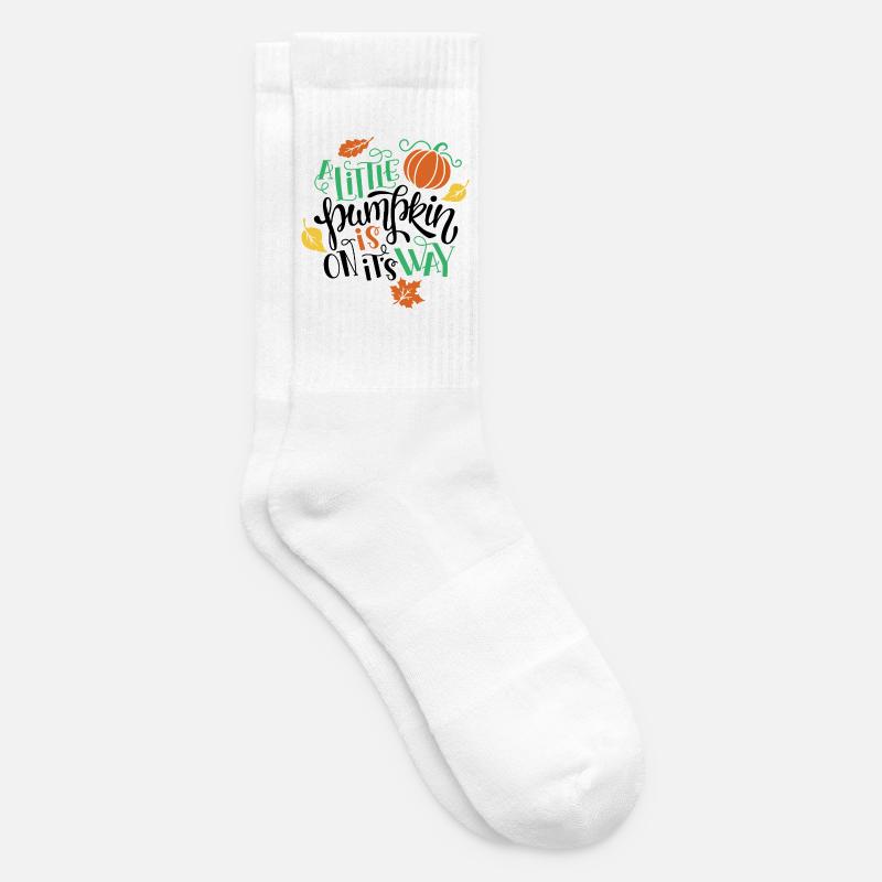 Herbstdekoration mit Kürbis und Blättern - Tennissocken - Weiß