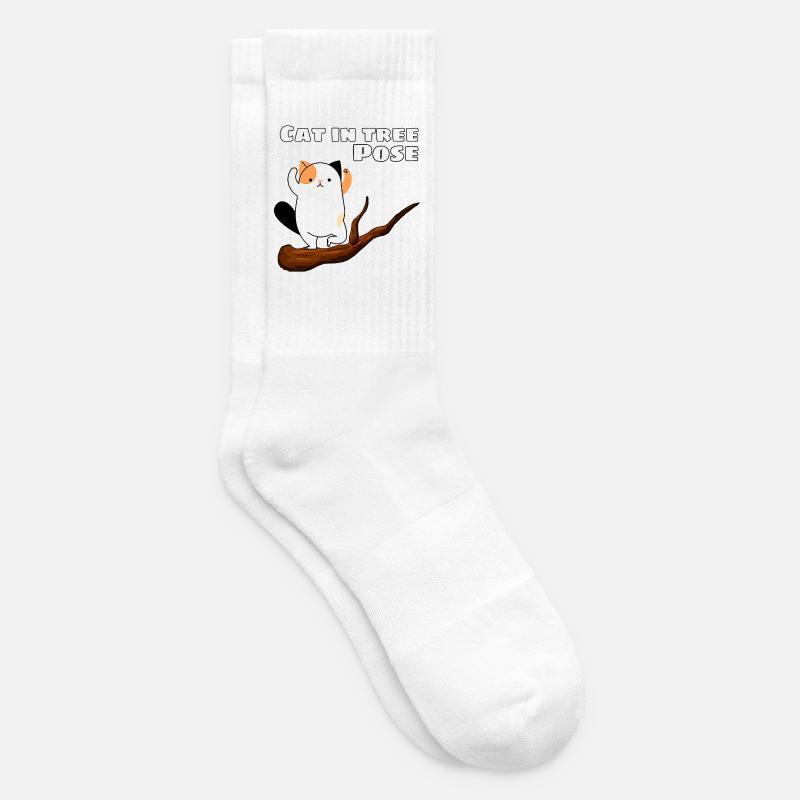 Chat dans la posture de l’arbre - Chaussettes de tennis - blanc