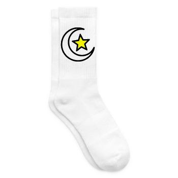 Crescent Moon & Star | Islamic Symbol Line Art - Tennis socks - white - Right