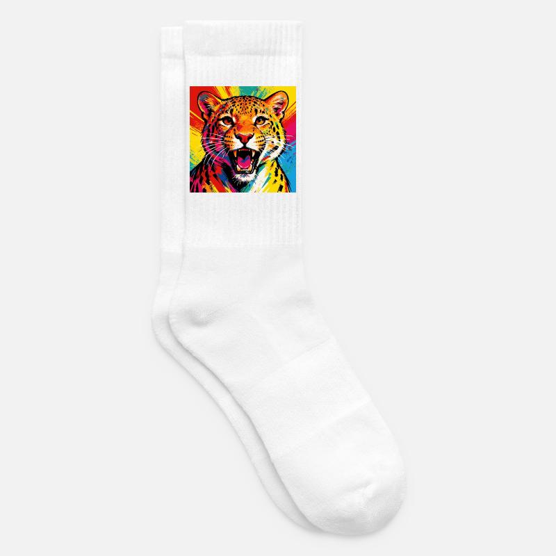 Leopard Pop Art Farbexplosion - Tennissocken - Weiß