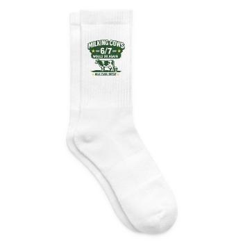 Milking Cows 6/7 Farmer Humor Farm Shirt - Tennis socks - white - Right