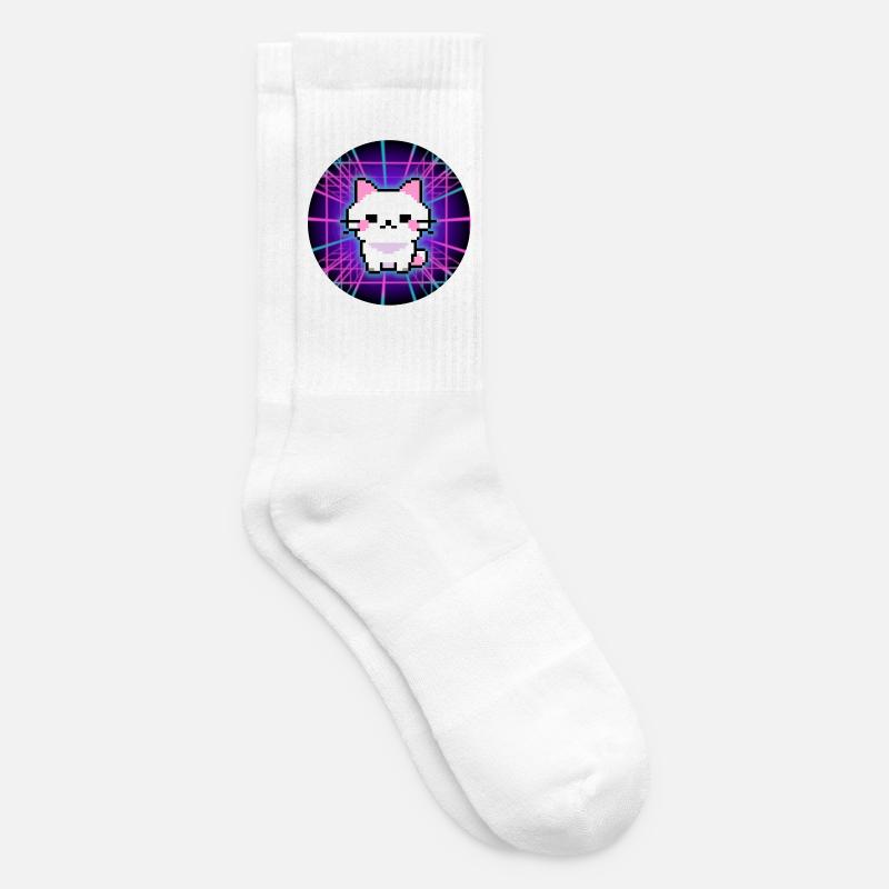 Neon Pixel Pets – Glitch Vibes for Gamers - Tennis socks - white