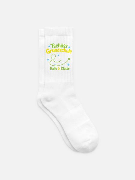 Tschüss Grundschule, Hallo 5. Klasse Papierflieger - Tennissocken - Weiß