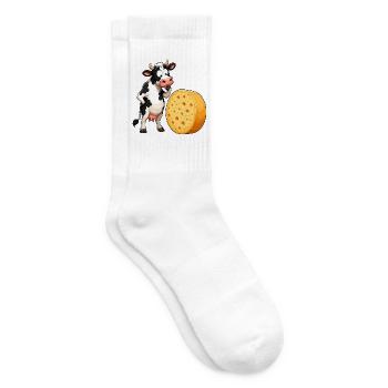 Cow Meets Cheese Cartoon - Tennis socks - white - Right