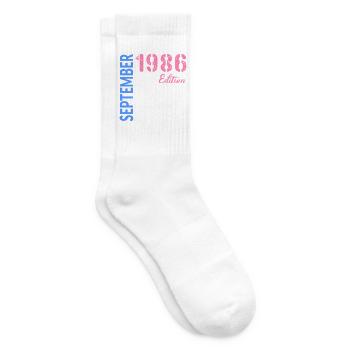 September 1986 Birthday - Tennis socks - white - Right