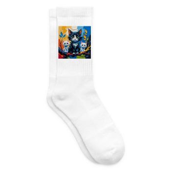 Trio bunter Katzen - Tennissocken - Weiß - Rechts