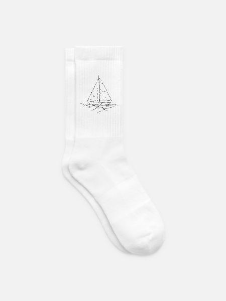 Cracked Sailboat – Minimalistisches Segelmotiv - Tennissocken - Weiß